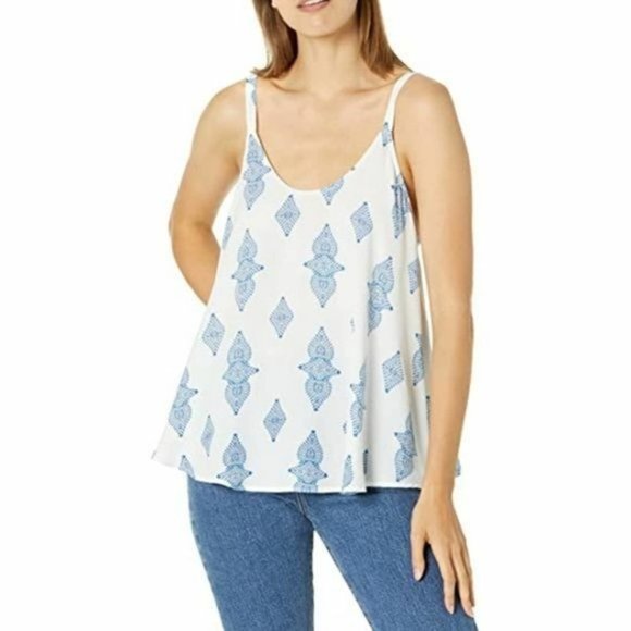 Show Me Your Mumu Small Blue & White Geometric Scoop Neck Sarah Swing Tank Top - Picture 1 of 7